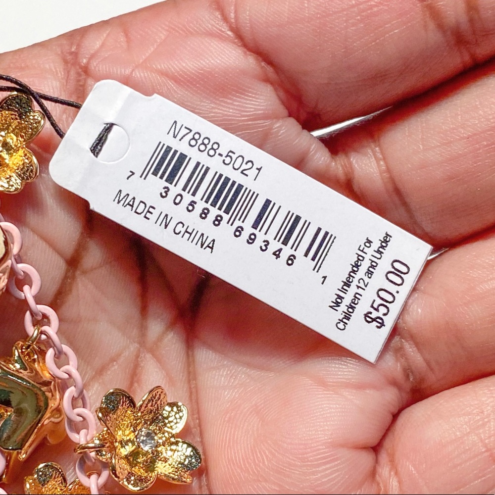 New Carolee Necklace with a Long Pink Chain and Gold Flower Charm Accents - Picture 11 of 11